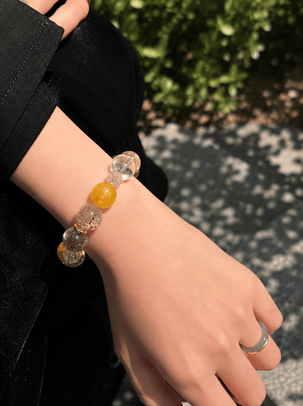 12mm Handmade Crystal Bracelet with Golden Rutilated Quartz, Clear Quartz & Rare Black Gold Super Seven, Luxury Gemstone Jewelry for Women