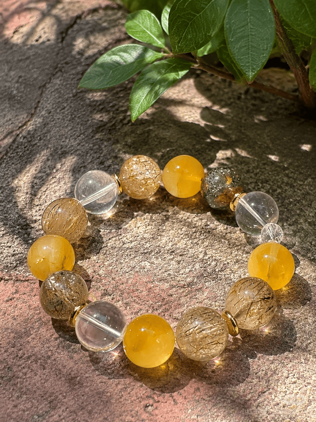 12mm Handmade Crystal Bracelet with Golden Rutilated Quartz, Clear Quartz & Rare Black Gold Super Seven, Luxury Gemstone Jewelry for Women