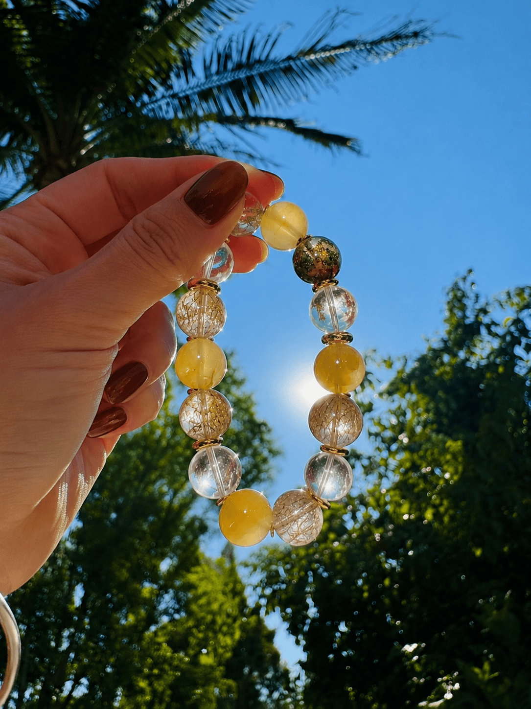 12mm Handmade Crystal Bracelet with Golden Rutilated Quartz, Clear Quartz & Rare Black Gold Super Seven, Luxury Gemstone Jewelry for Women