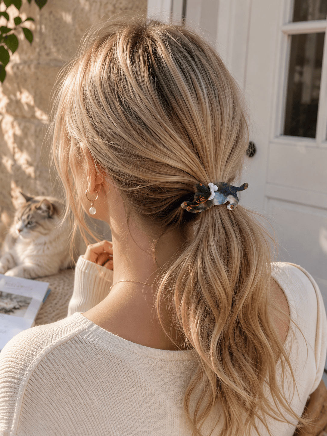 3-Pack Acetate Cat Design Elastic Hair Ties – Cute High-Quality Stretch Ponytail Holders for Women