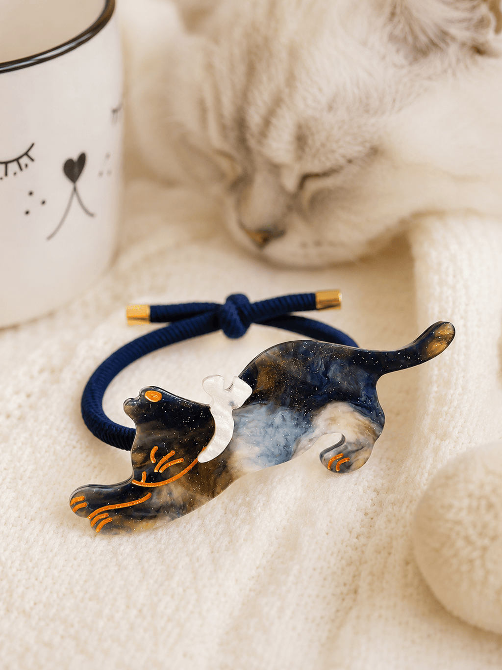 3-Pack Acetate Cat Design Elastic Hair Ties – Cute High-Quality Stretch Ponytail Holders for Women