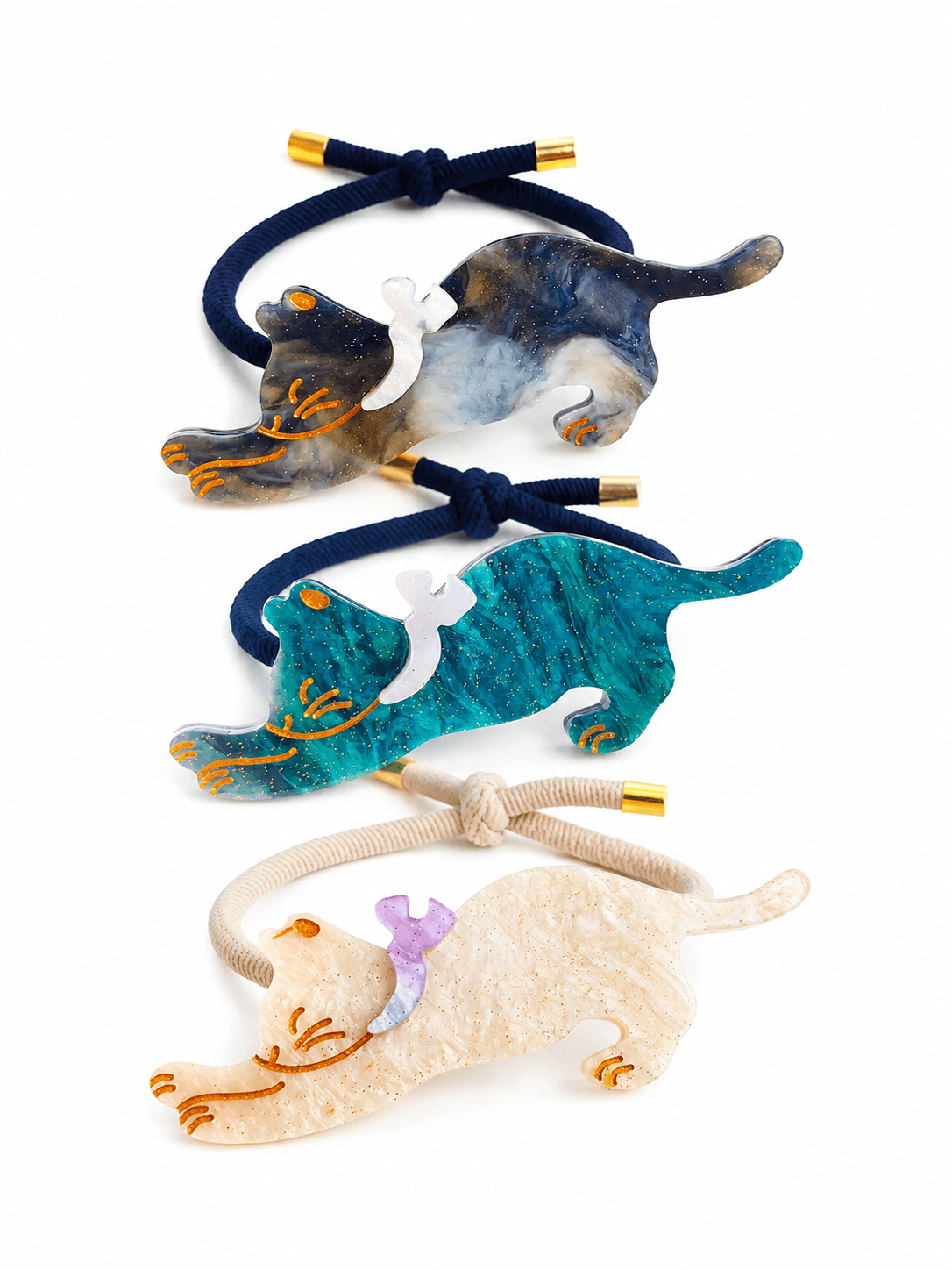 3-Pack Acetate Cat Design Elastic Hair Ties – Cute High-Quality Stretch Ponytail Holders for Women