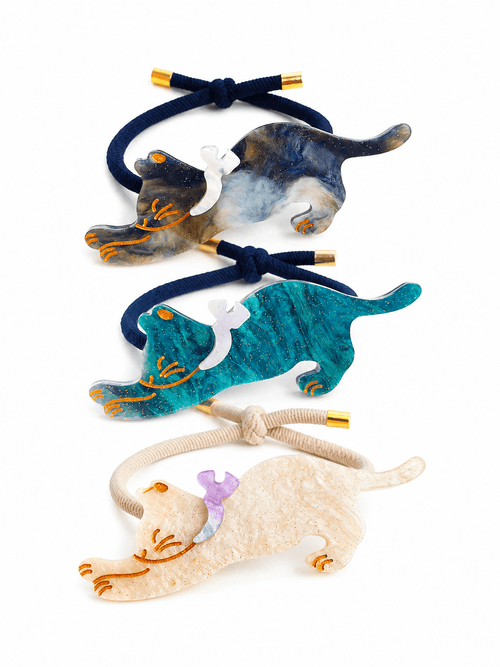 3-Pack Acetate Cat Design Elastic Hair Ties – Cute High-Quality Stretch Ponytail Holders for Women