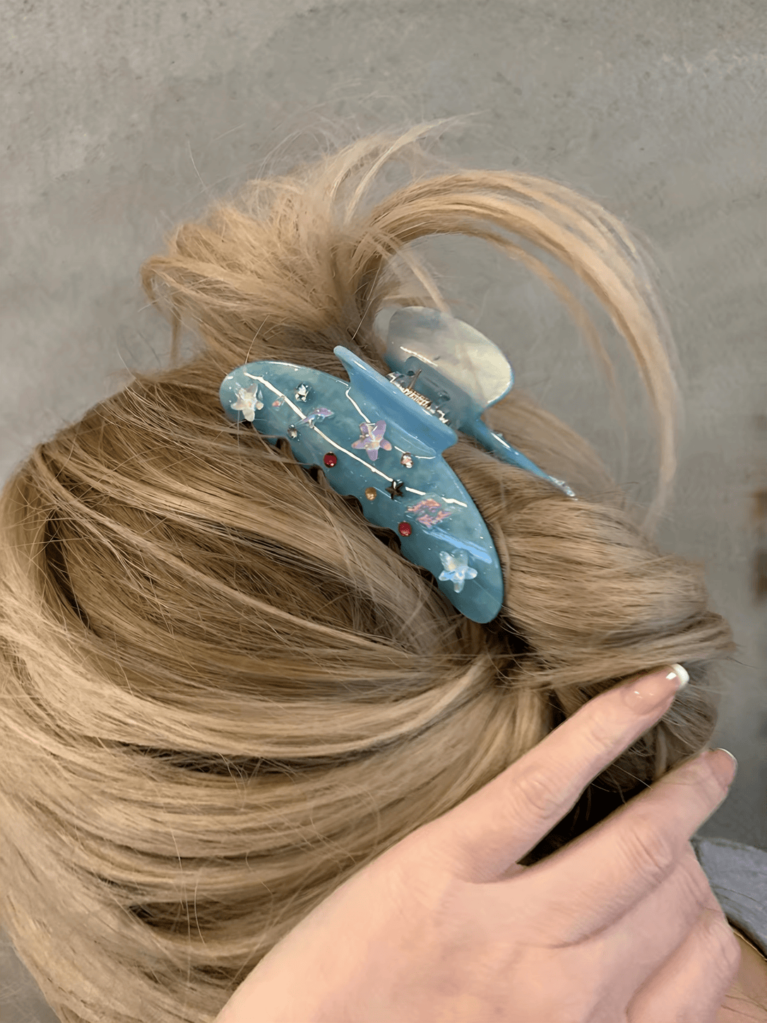 3D Rhinestone Ocean Acetate Hair Claw Clip | Hand-Painted Blue Sea Hair Accessory