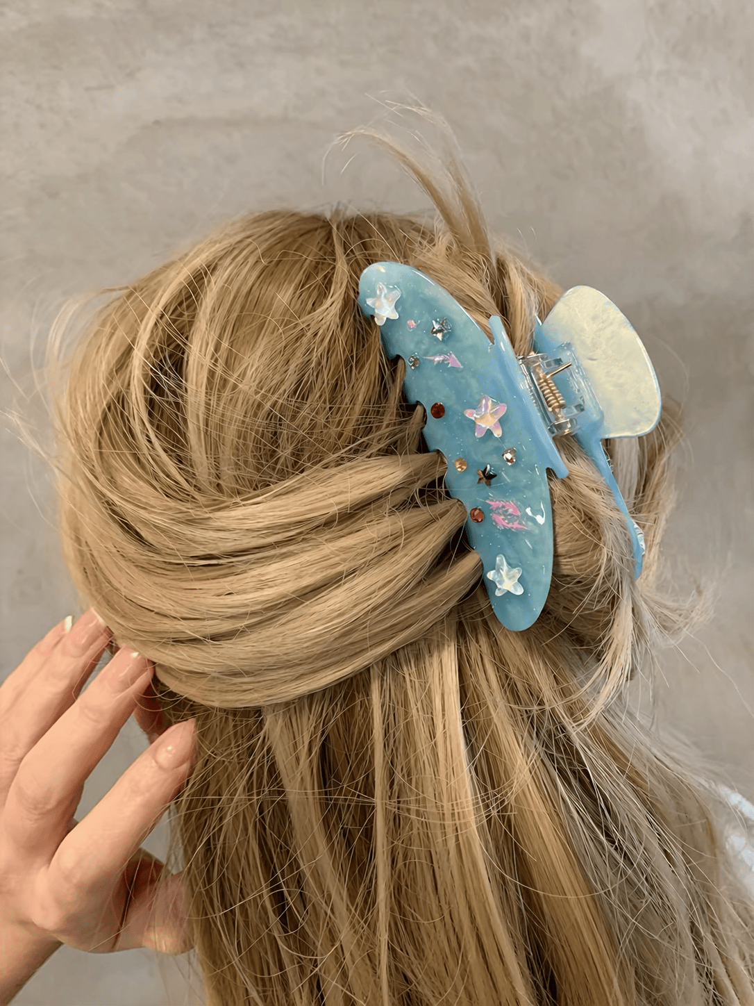 3D Rhinestone Ocean Acetate Hair Claw Clip | Hand-Painted Blue Sea Hair Accessory