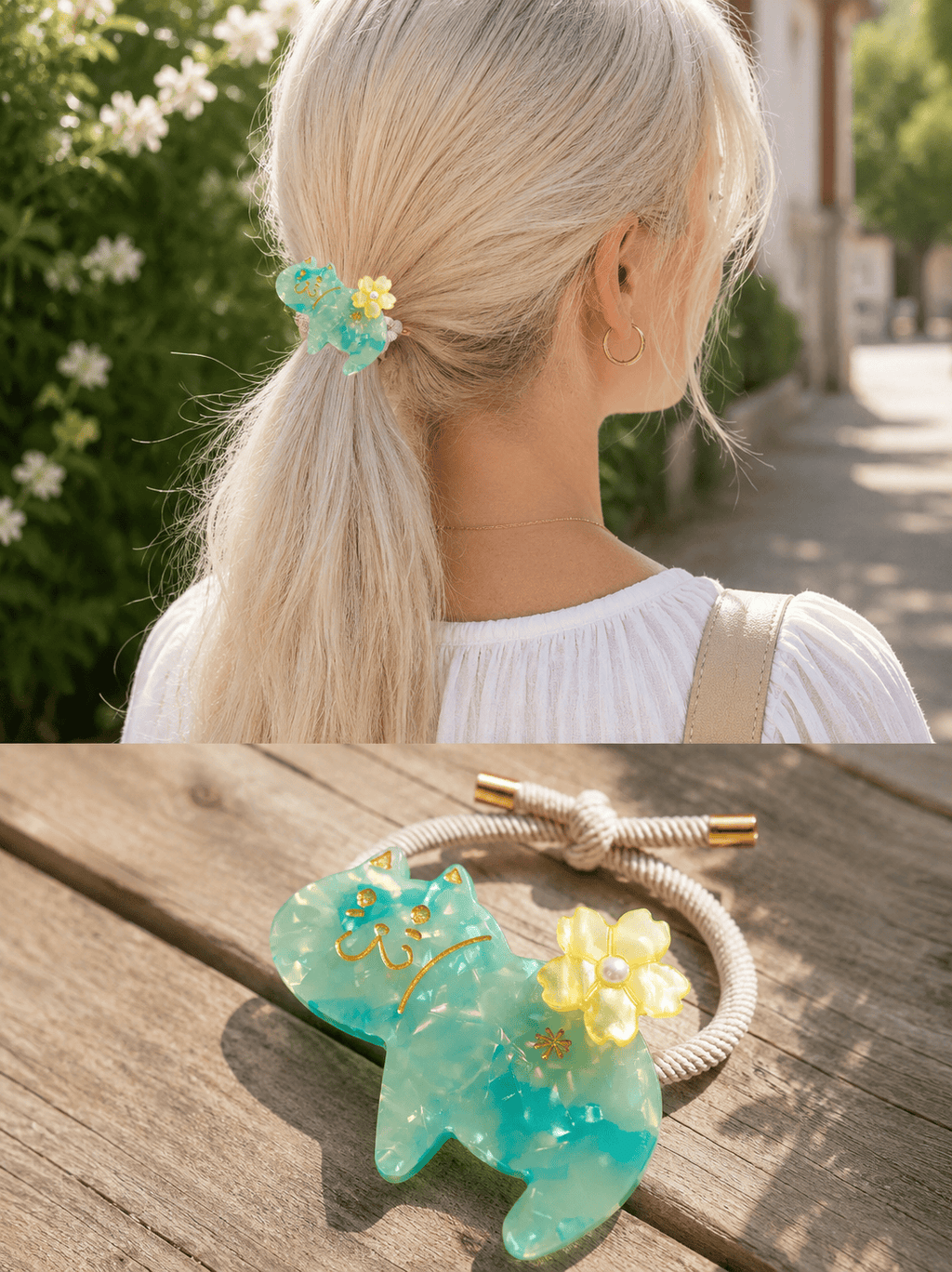 4-Pack Premium Acetate Cat Hair Ties – Cute Elastic Ponytail Holders for Women & Girls