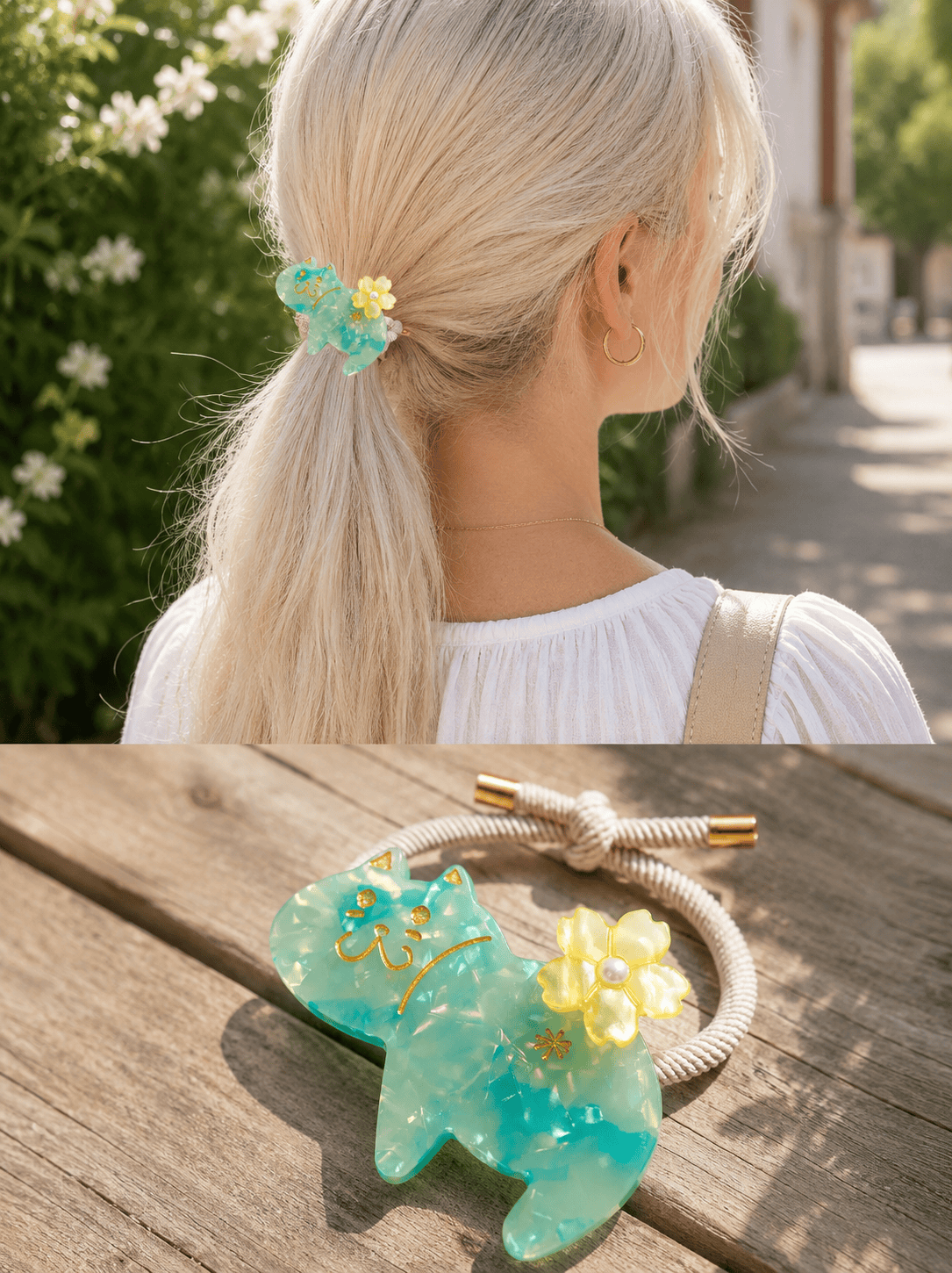 4-Pack Premium Acetate Cat Hair Ties – Cute Elastic Ponytail Holders for Women & Girls