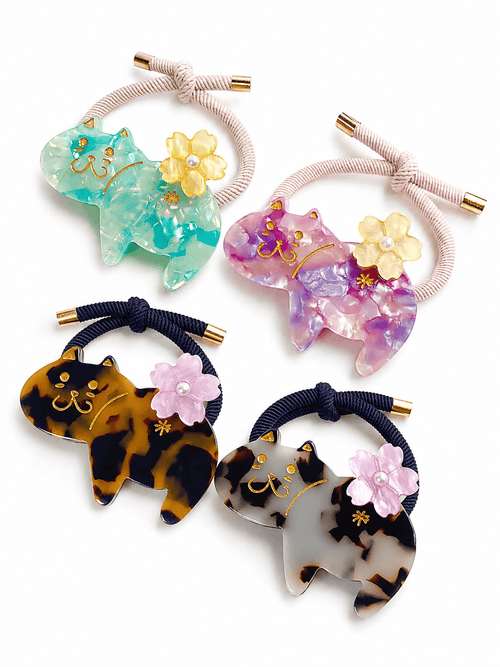 4-Pack Premium Acetate Cat Hair Ties – Cute Elastic Ponytail Holders for Women & Girls