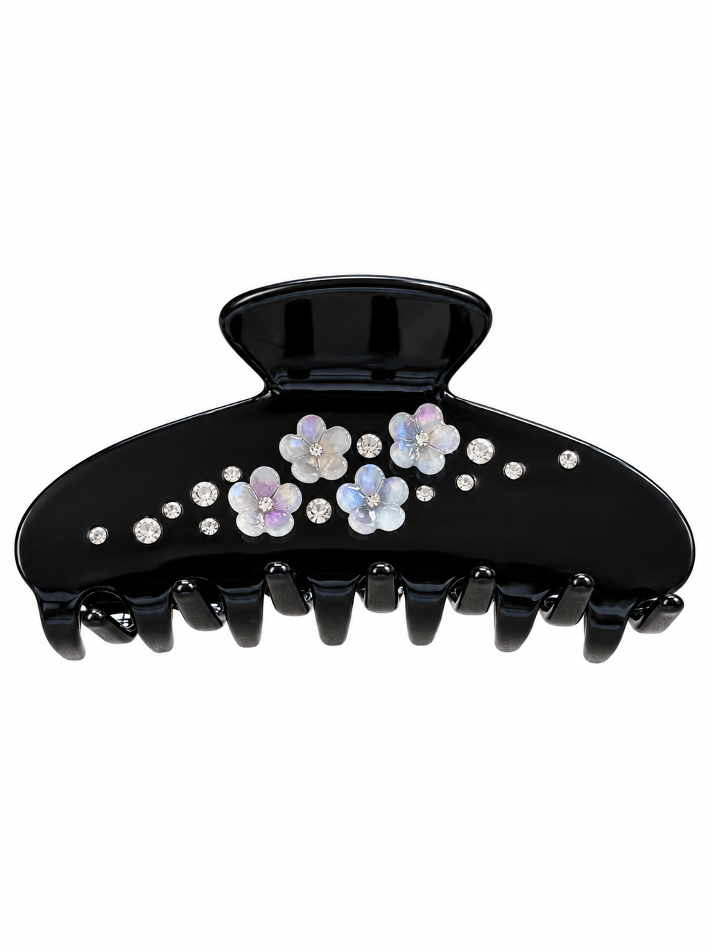 Black Iridescent Rhinestone Hair Claw Clip | Floral Acetate Hair Accessory
