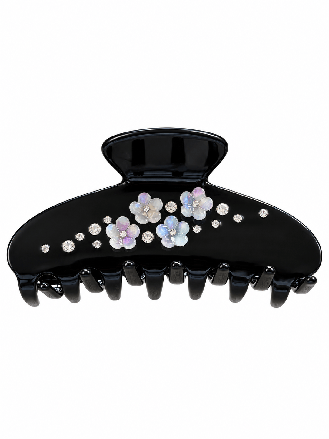 Black Iridescent Rhinestone Hair Claw Clip | Floral Acetate Hair Accessory