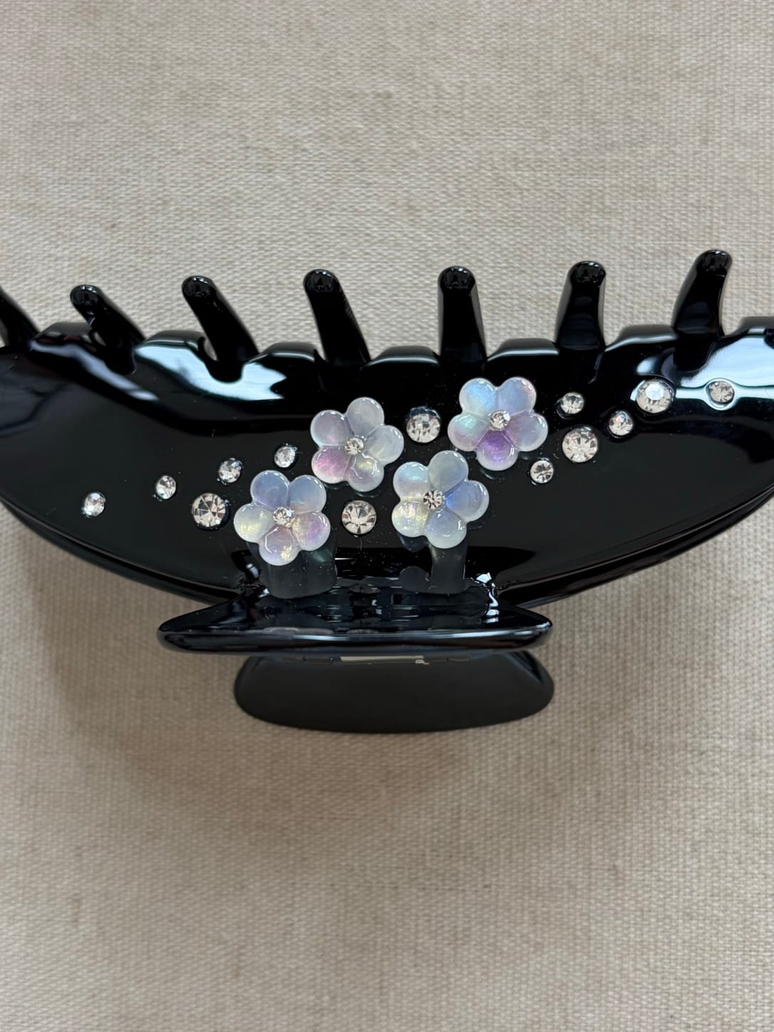 Black Iridescent Rhinestone Hair Claw Clip | Floral Acetate Hair Accessory