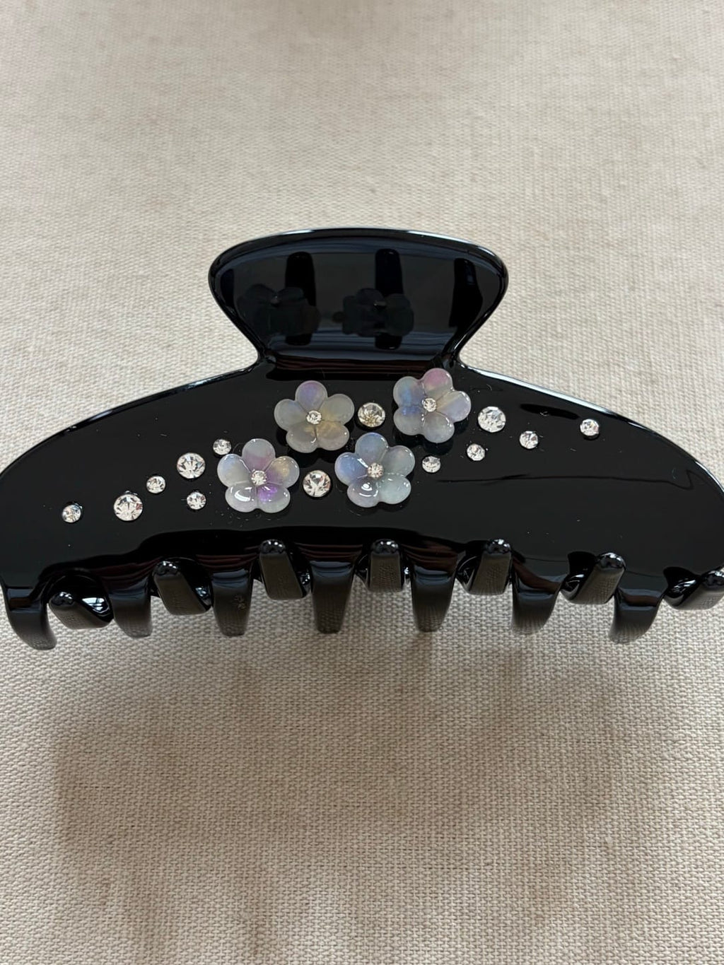 Black Iridescent Rhinestone Hair Claw Clip | Floral Acetate Hair Accessory