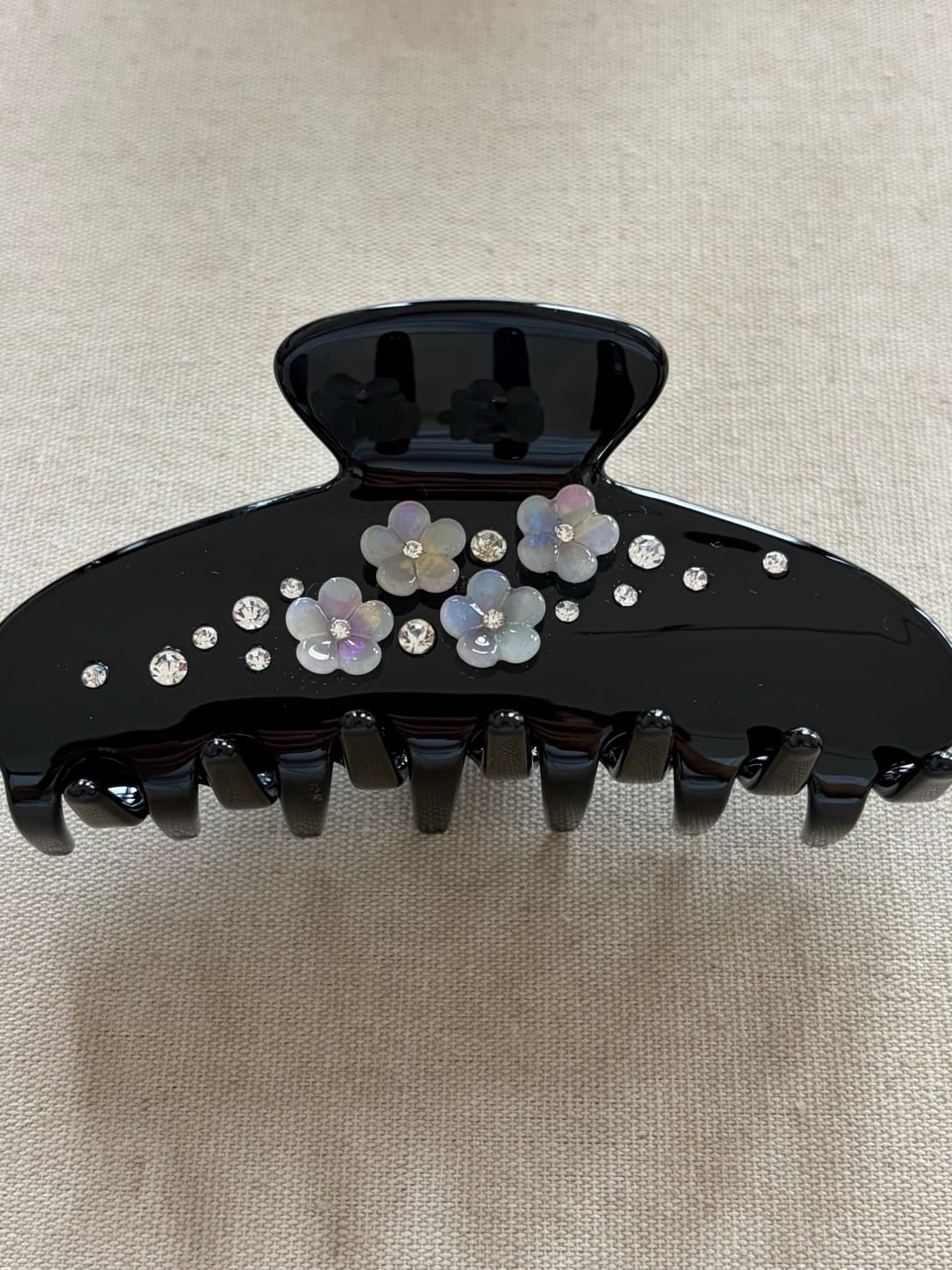 Black Iridescent Rhinestone Hair Claw Clip | Floral Acetate Hair Accessory