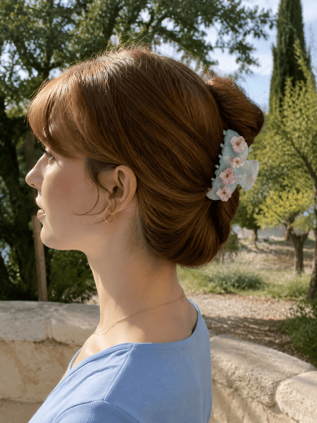 Blue Acetate Hair Claw Clip with 3D Floral Embellishment 