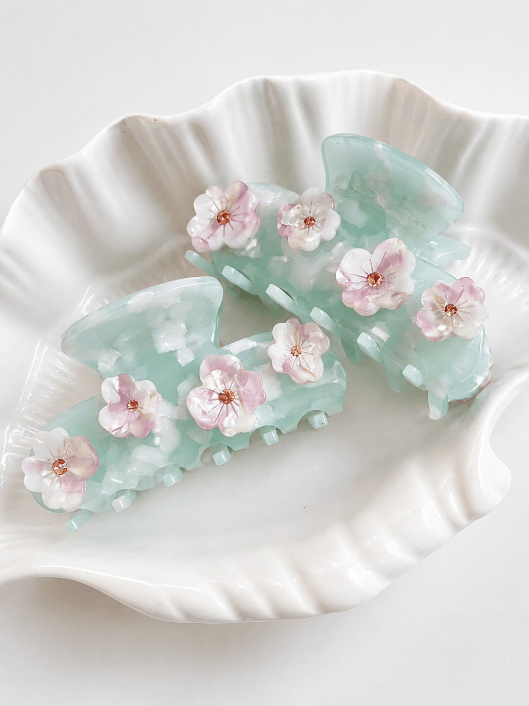 Blue Acetate Hair Claw Clip with 3D Floral Embellishment 