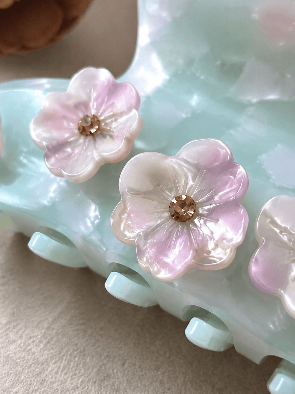 Blue Acetate Hair Claw Clip with 3D Floral Embellishment 