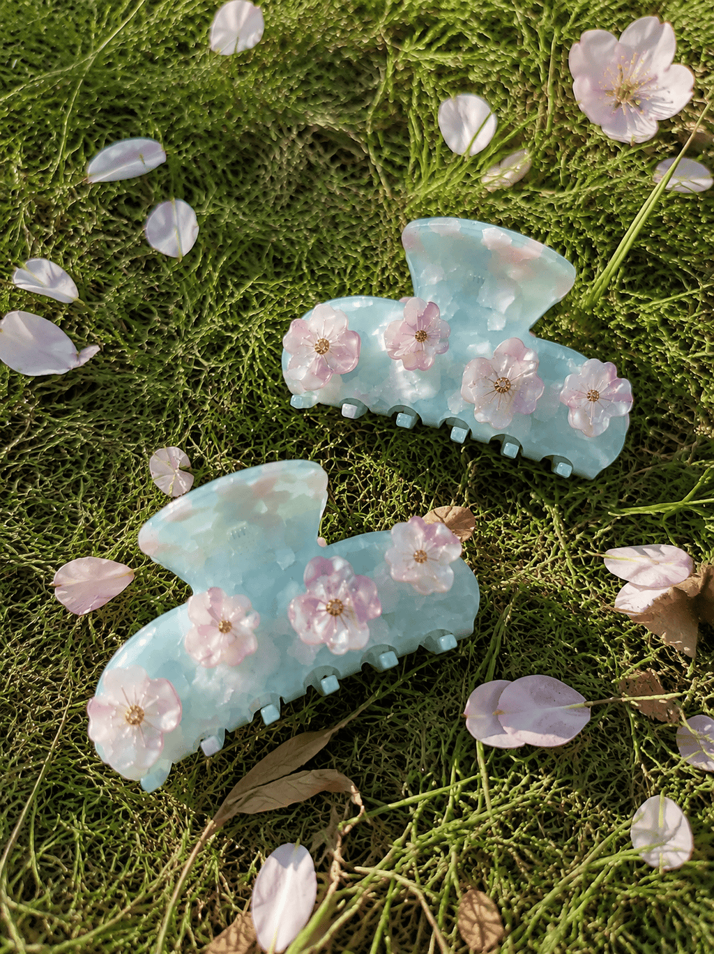 Blue Acetate Hair Claw Clip with 3D Floral Embellishment 