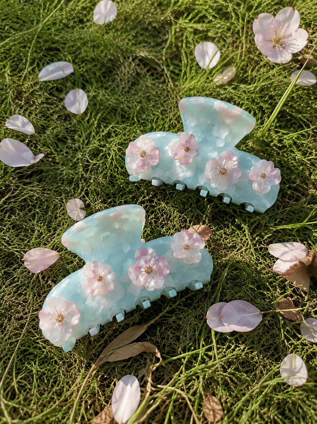 Blue Acetate Hair Claw Clip with 3D Floral Embellishment 