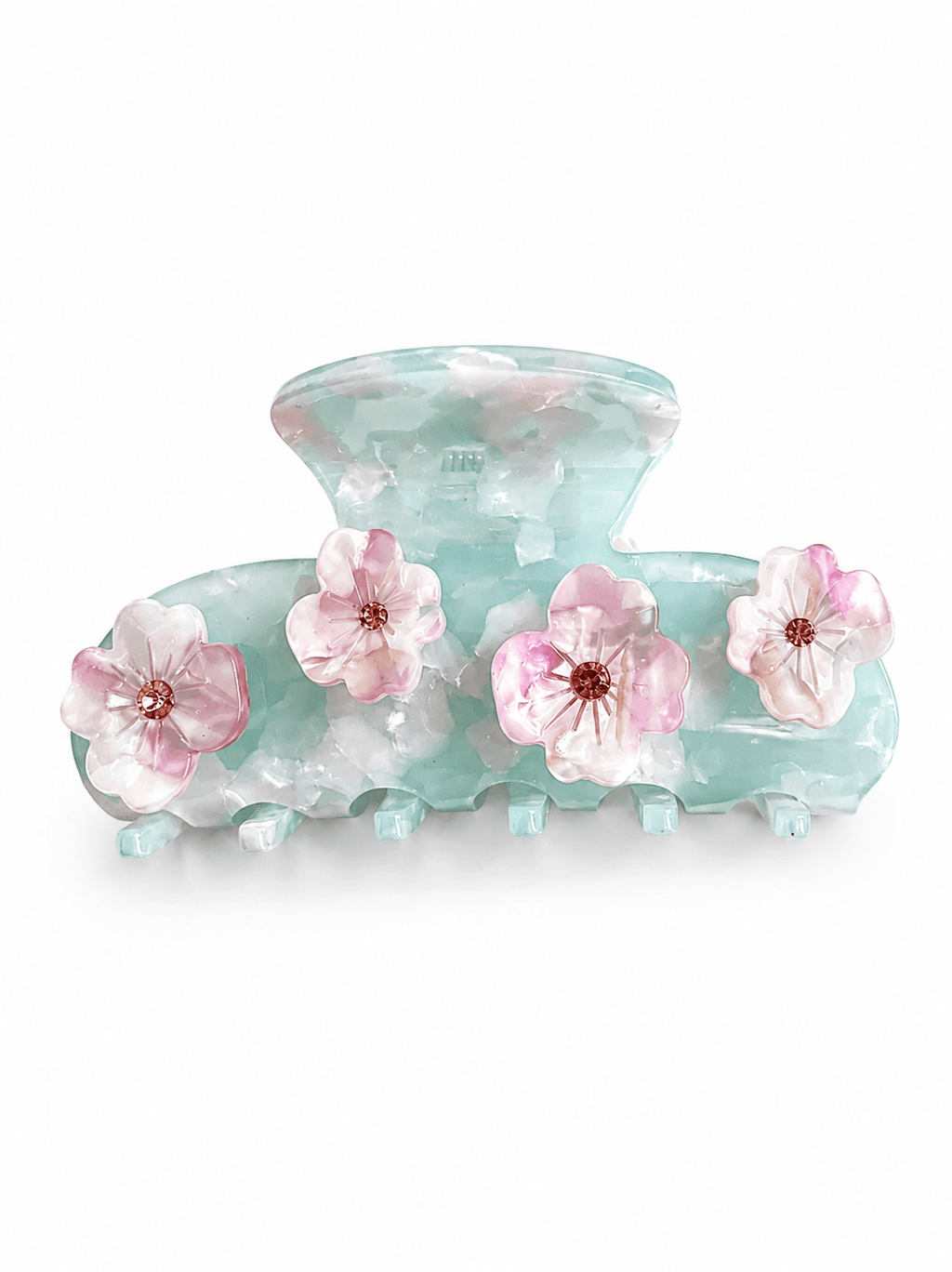Blue Acetate Hair Claw Clip with 3D Floral Embellishment 