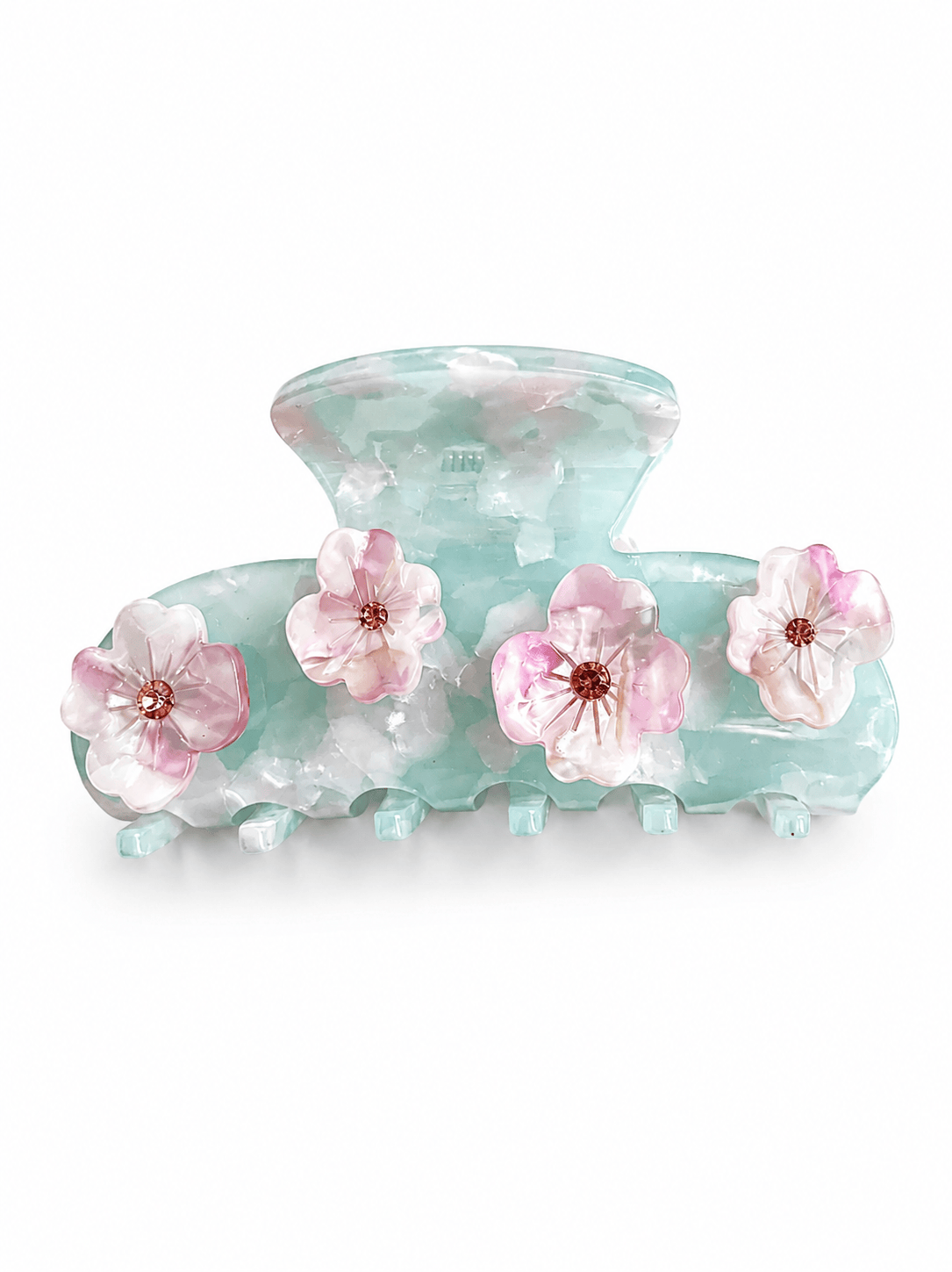 Blue Acetate Hair Claw Clip with 3D Floral Embellishment 