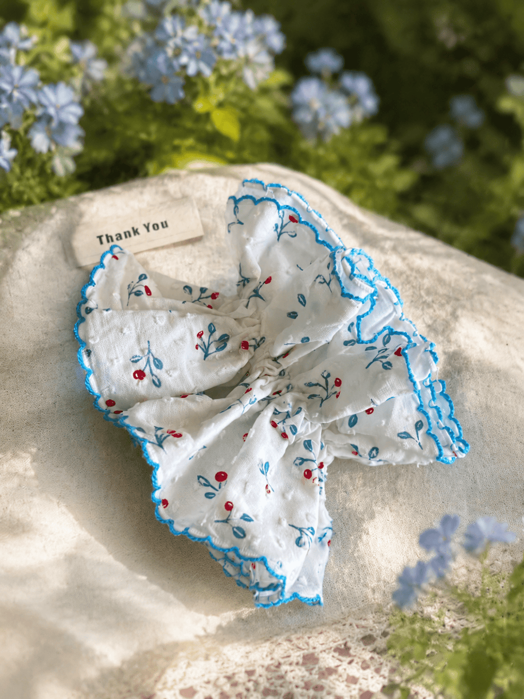 Blue Floral Scrunchie | Double Layer Ruffle Hair Accessory