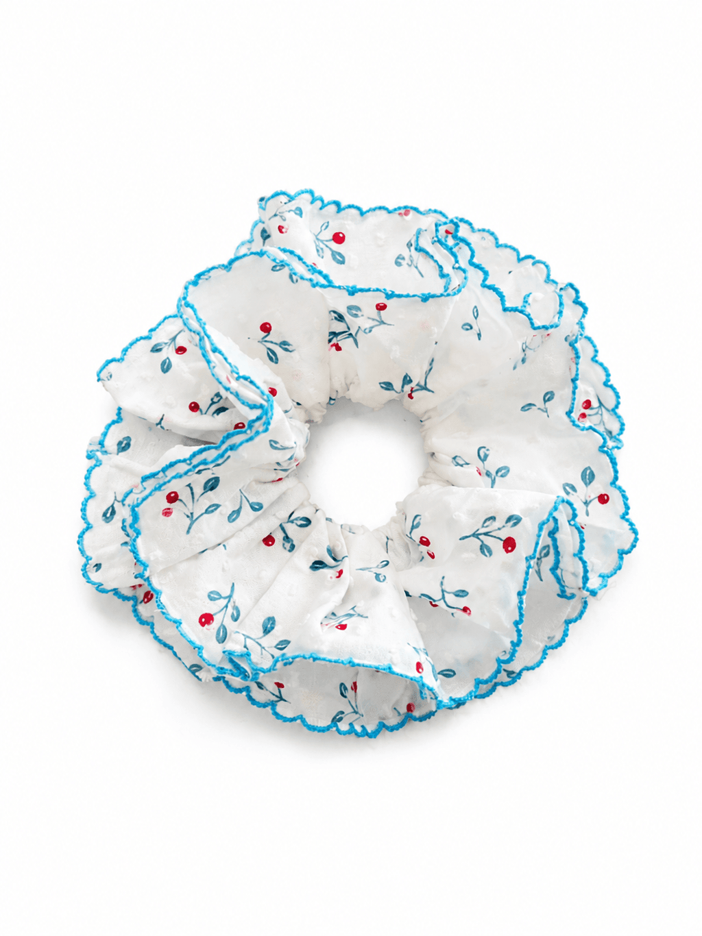 Blue Floral Scrunchie | Double Layer Ruffle Hair Accessory