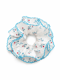 Blue Floral Scrunchie | Double Layer Ruffle Hair Accessory