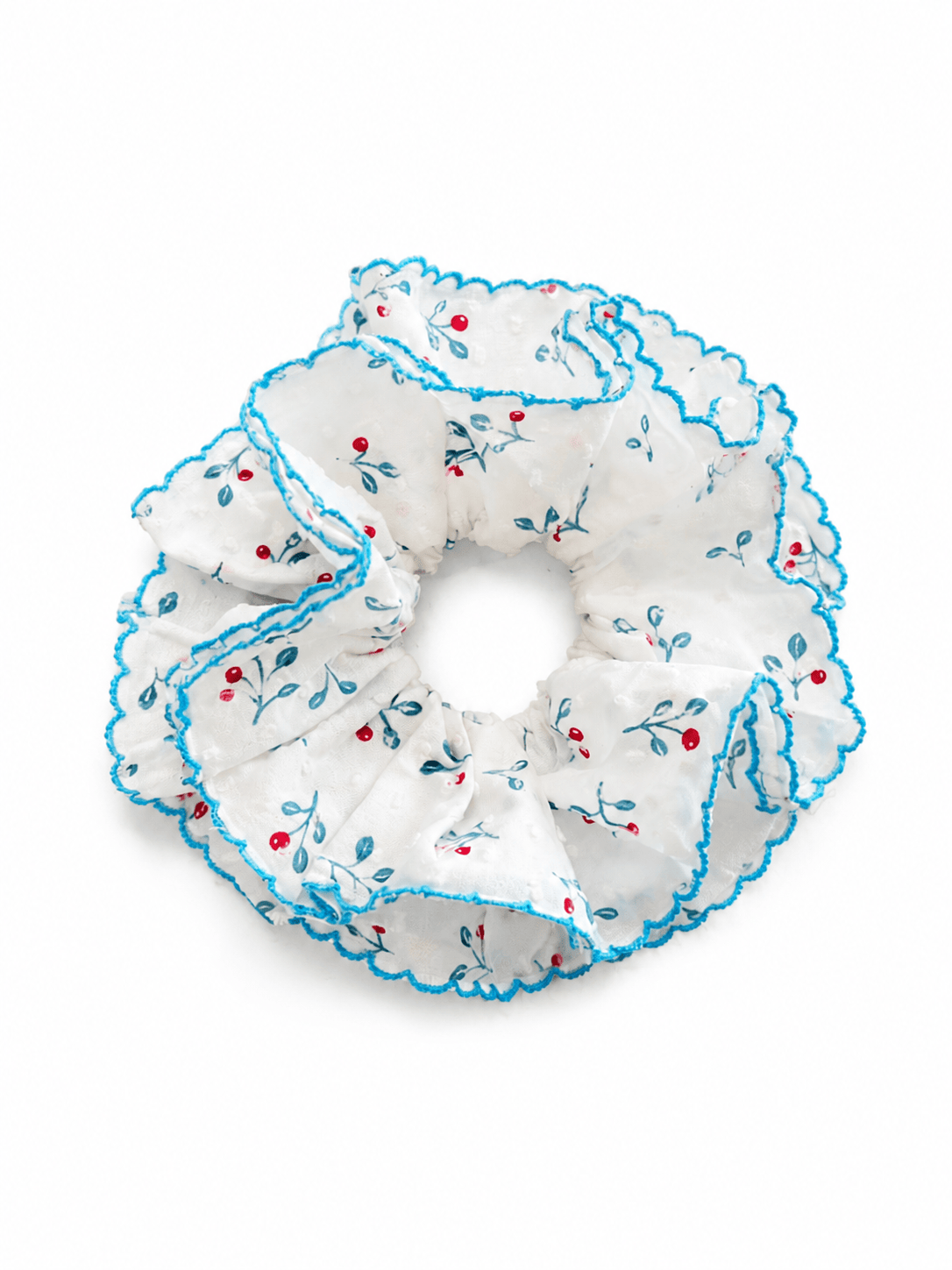 Blue Floral Scrunchie | Double Layer Ruffle Hair Accessory