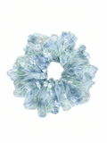 Blue Green Floral Organza Scrunchie | Romantic Hair Accessory