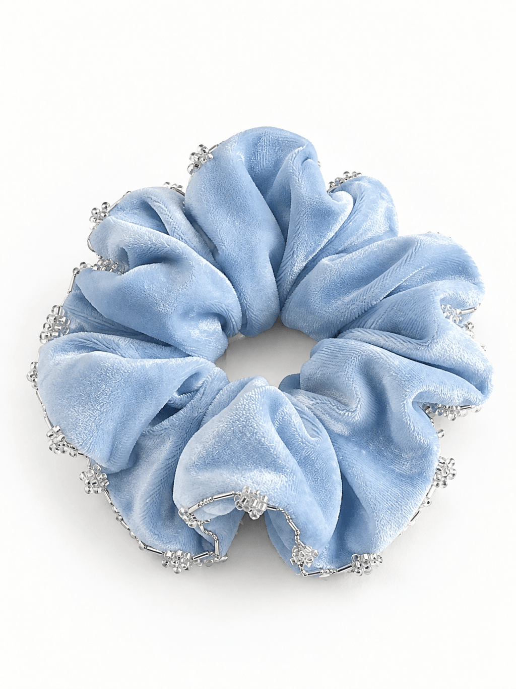 Blue Velvet Rhinestone-Trimmed Oversized Scrunchie