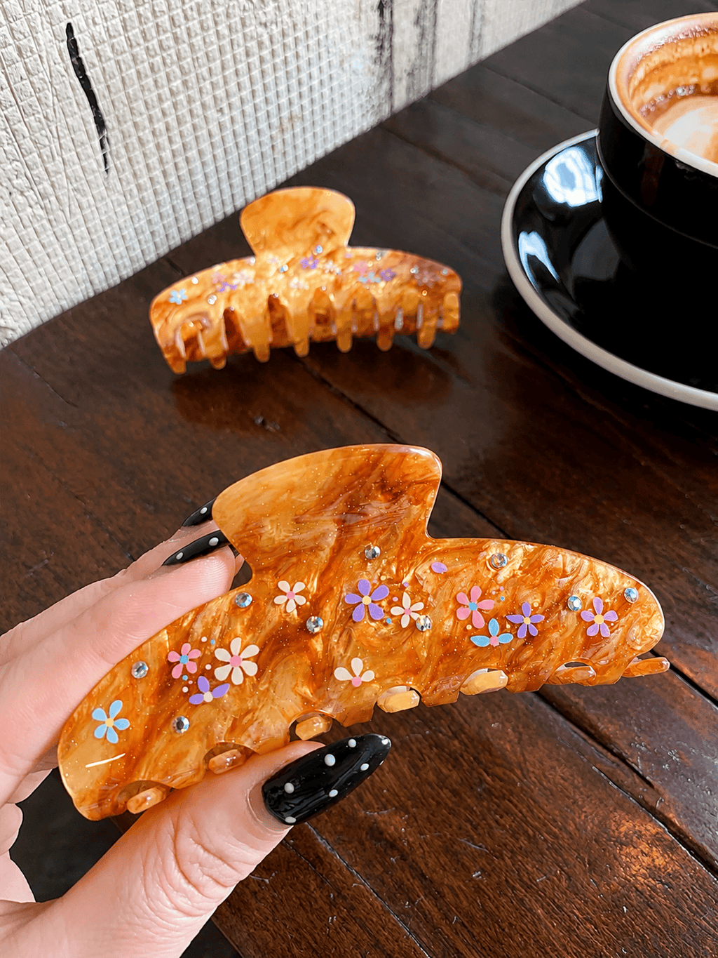 Caramel Floral Acetate Claw Clip | 10cm Vintage Hair Accessory