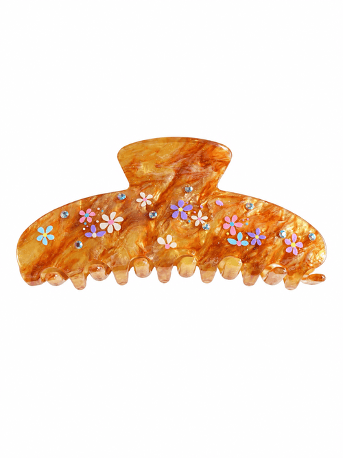 Caramel Floral Acetate Claw Clip | 10cm Vintage Hair Accessory