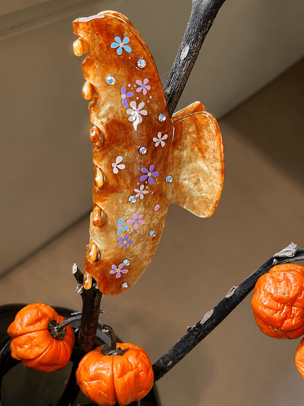 Caramel Floral Acetate Claw Clip | 10cm Vintage Hair Accessory