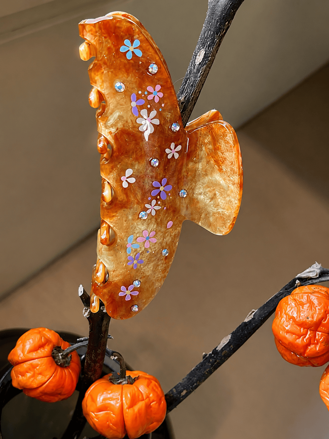 Caramel Floral Acetate Claw Clip | 10cm Vintage Hair Accessory