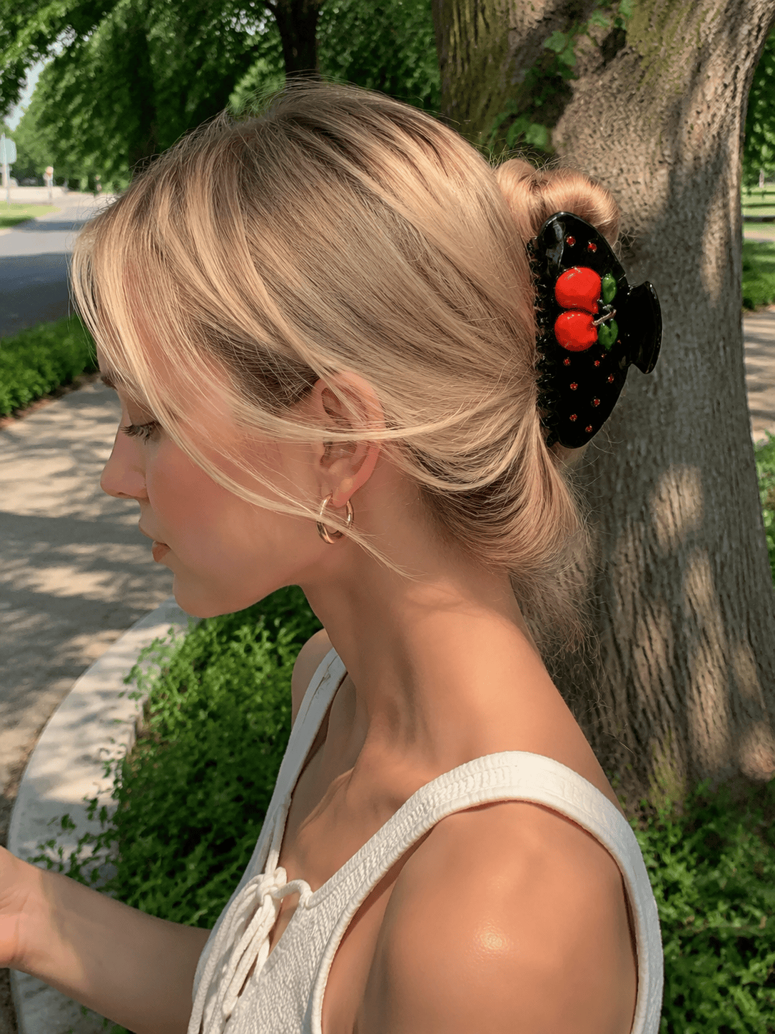 Cherry Acetate Hair Claw Clip | Black Rhinestone Fruit Claw Clip