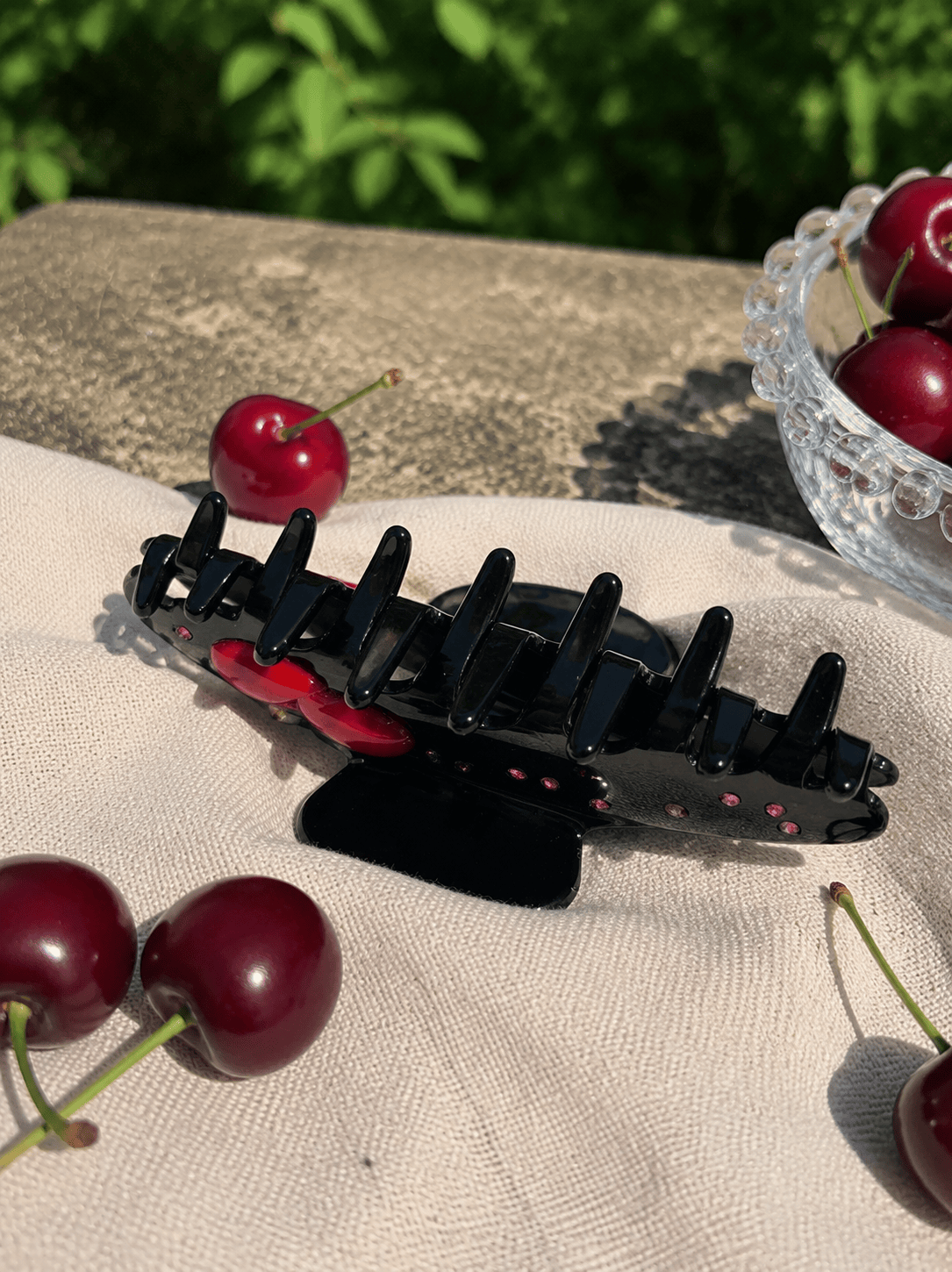 Cherry Acetate Hair Claw Clip | Black Rhinestone Fruit Claw Clip