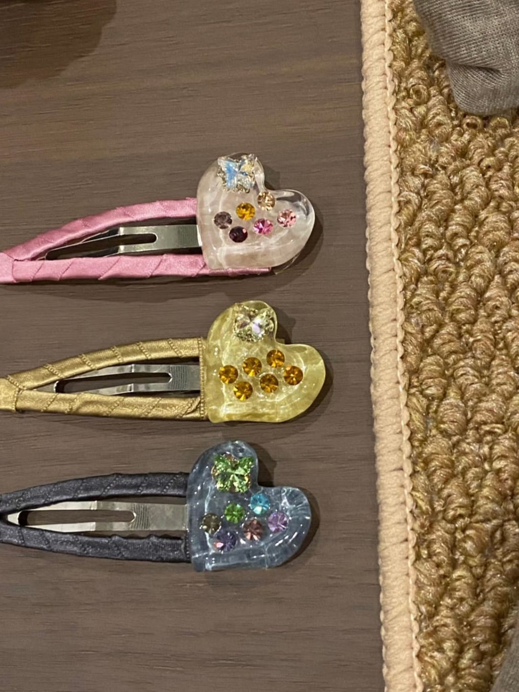 Colorful Rhinestone Heart BB Hair Clips – 3-Piece Set, Sparkly Snap Hair Clips for Women & Girls