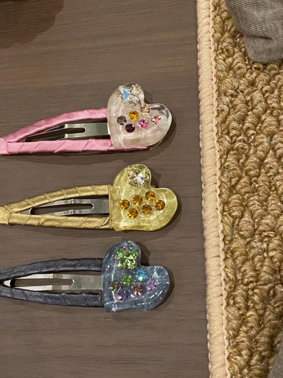 Colorful Rhinestone Heart BB Hair Clips – 3-Piece Set, Sparkly Snap Hair Clips for Women & Girls