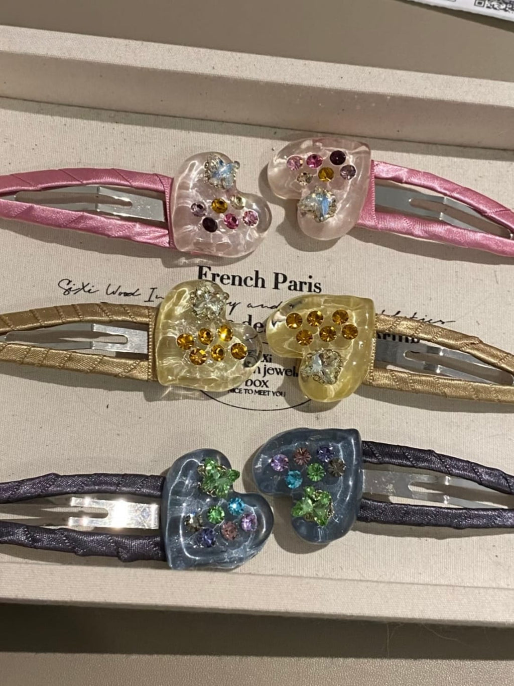 Colorful Rhinestone Heart BB Hair Clips – 3-Piece Set, Sparkly Snap Hair Clips for Women & Girls