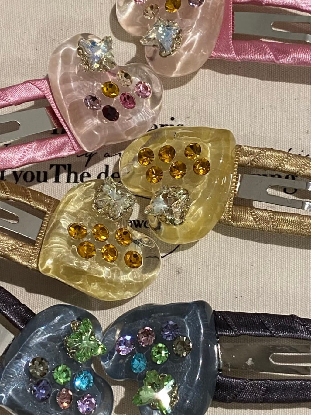 Colorful Rhinestone Heart BB Hair Clips – 3-Piece Set, Sparkly Snap Hair Clips for Women & Girls