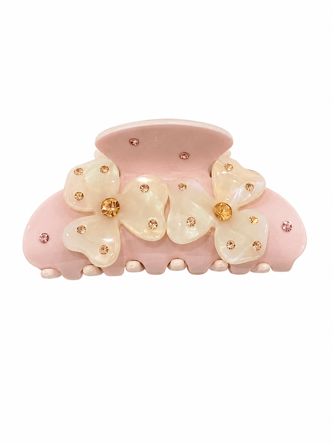 Cream Pink Floral Hair Claw Clip | Rhinestone Acetate Clip