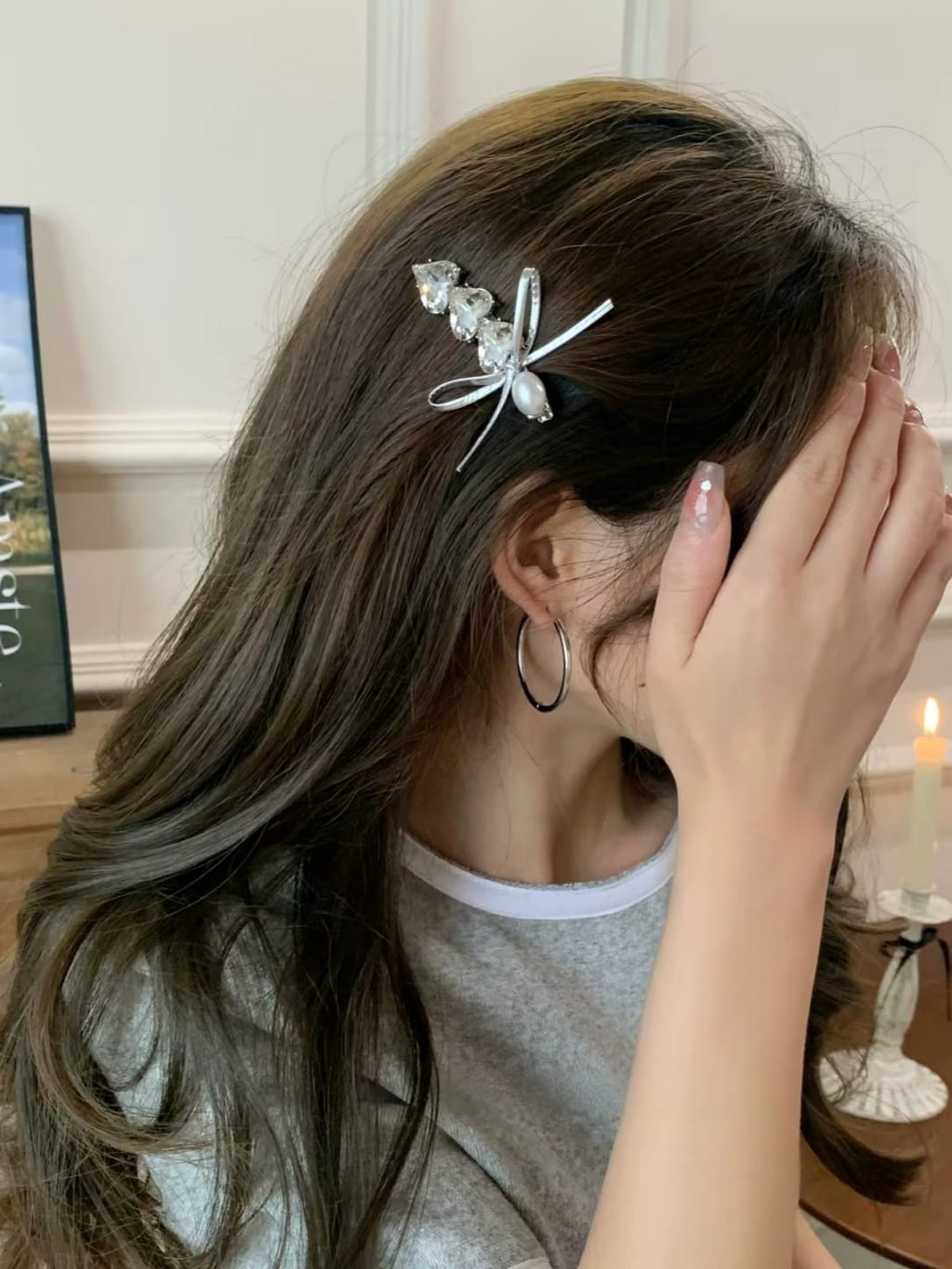 Crystal Bow Hair Clips with Pearls | Rhinestone Barrettes 2-Piece Set