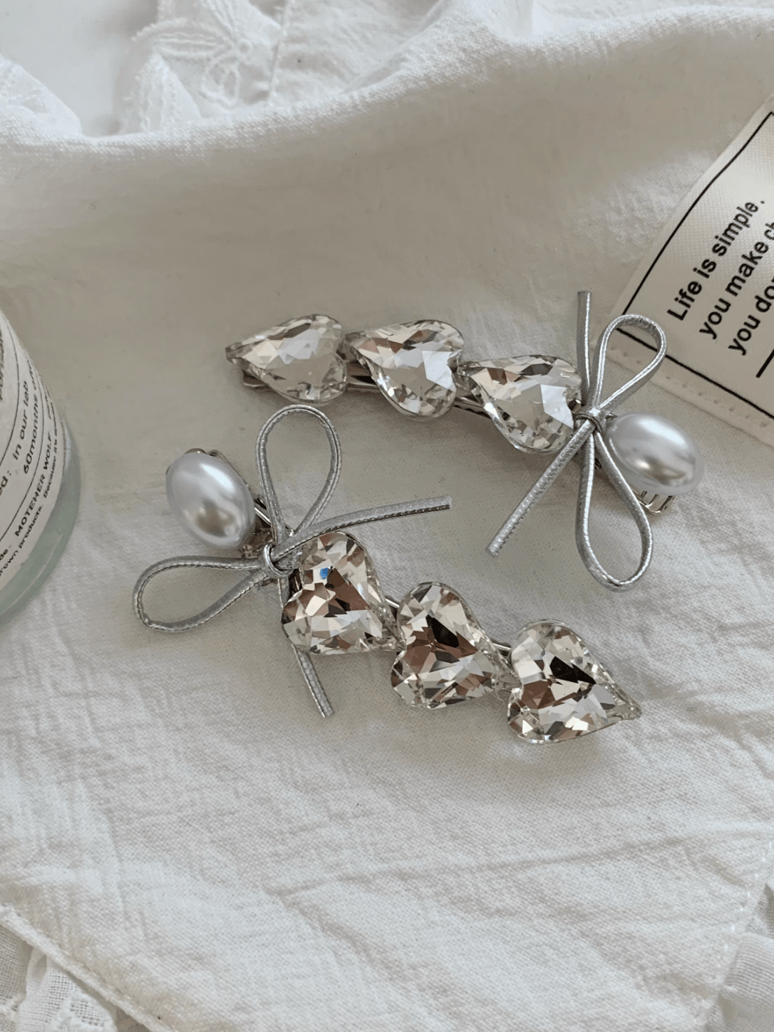 Crystal Bow Hair Clips with Pearls | Rhinestone Barrettes 2-Piece Set