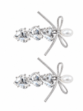 Crystal Bow Hair Clips with Pearls | Rhinestone Barrettes 2-Piece Set