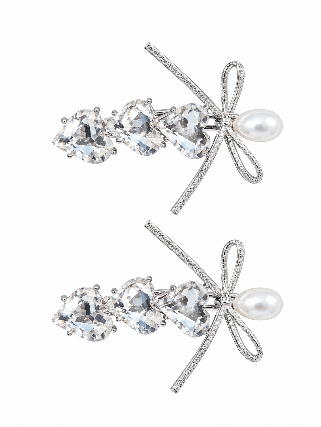 Crystal Bow Hair Clips with Pearls | Rhinestone Barrettes 2-Piece Set