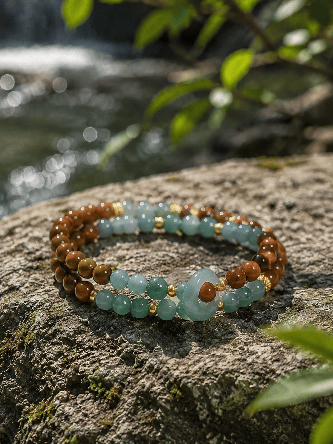Double Layer Kukui Beads & Natural Jade Bracelet Minimalist Modern Oriental