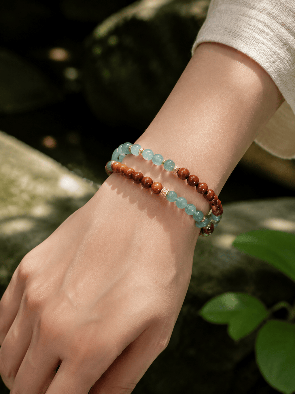 Double Layer Kukui Beads & Natural Jade Bracelet Minimalist Modern Oriental