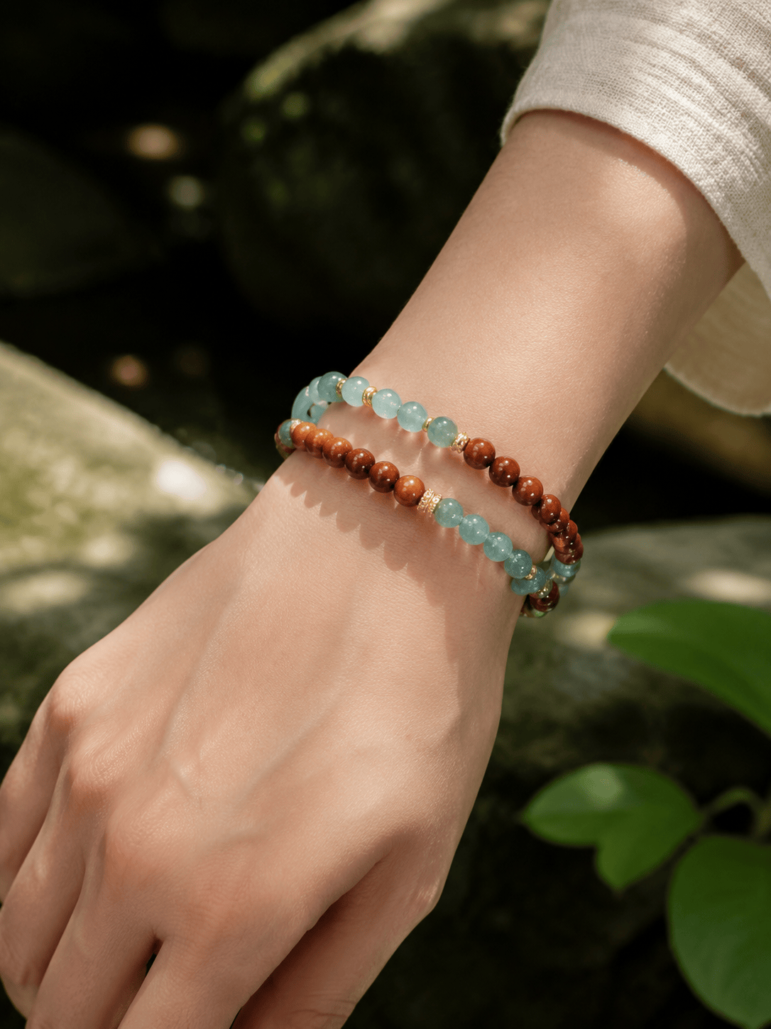 Double Layer Kukui Beads & Natural Jade Bracelet Minimalist Modern Oriental