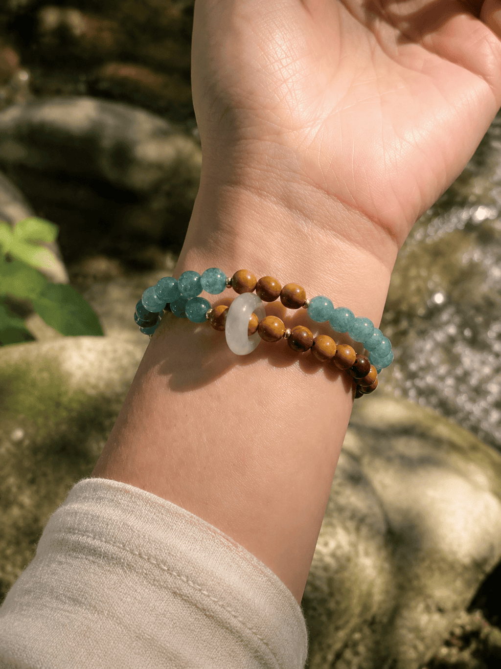 Double Layer Kukui Beads & Natural Jade Bracelet Minimalist Modern Oriental