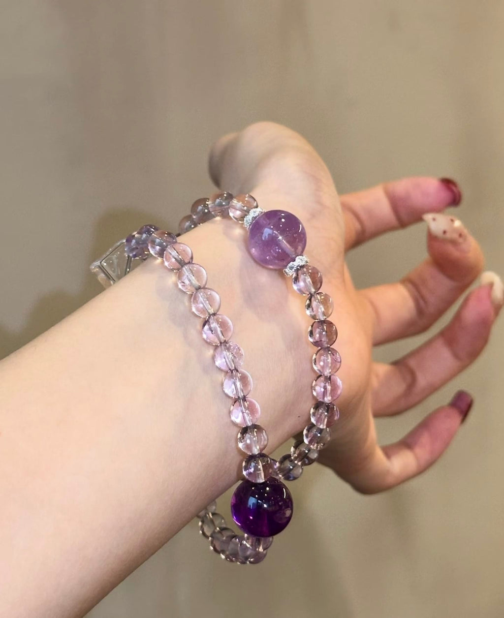 Double Strand Amethyst & Crystal Bracelet – Elegant Spiritual Jewelry Gift for Women